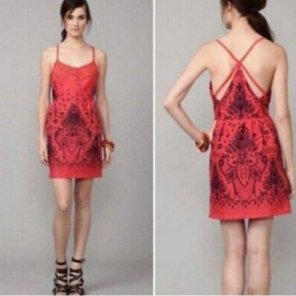 Free People Bohemian Coral Sunshine Benji Linen Dress
